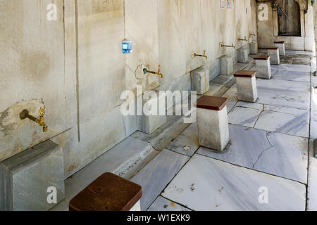 the Wudu or ablution area at the Blue Mosque in Istanbul for washing feet before entering the mosque Stock Photo