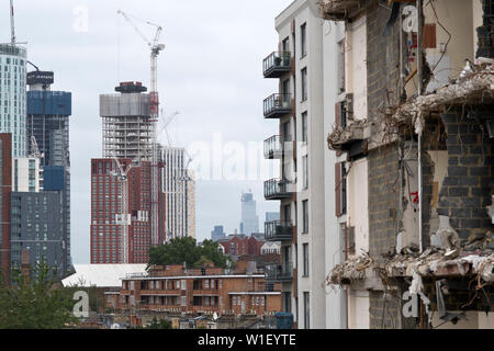 Demolishing buildings near Nine Elms regeneration area south London. June 26, 2019 Stock Photo