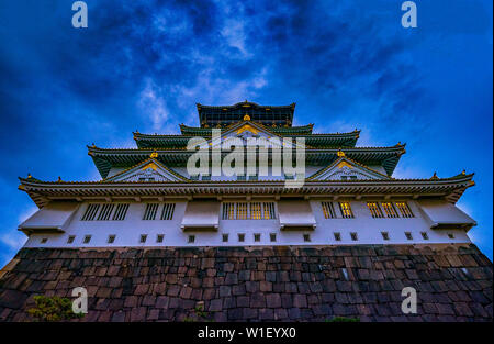 Osaka castle during rain Stock Photo