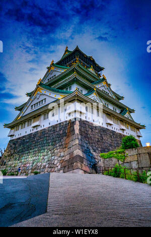 Osaka castle during rain Stock Photo