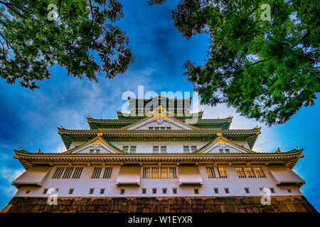 Osaka castle during rain Stock Photo