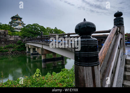 Osaka castle during rain Stock Photo