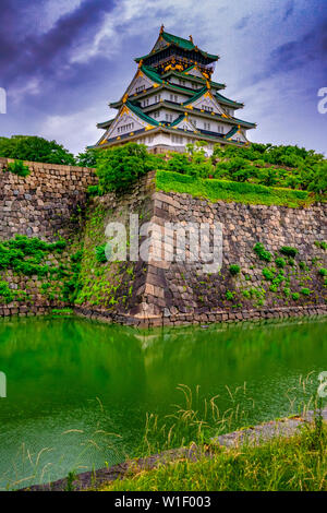 Osaka castle during rain Stock Photo