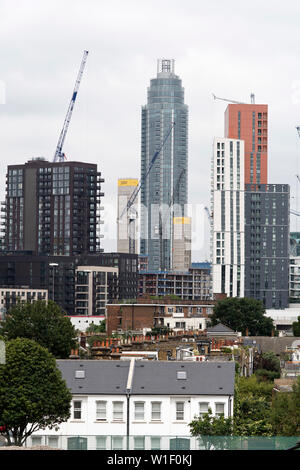 Nine Elms regeneration area Embassy Guardians by Saint George Wharf Tower in south London. June 26, 2019 Stock Photo