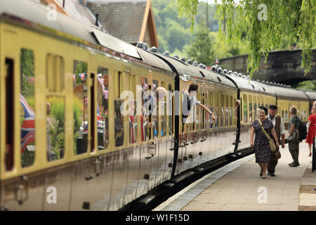On the platform at Arley station during the Severn valley railways 1940's weekend. Stock Photo