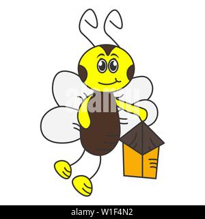 Happy hornet with a flashlight. Color drawing. Vector illustration Stock Vector