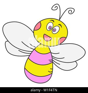 Happy bee in cartoon style. Outline drawing. Vector illustration Stock Vector