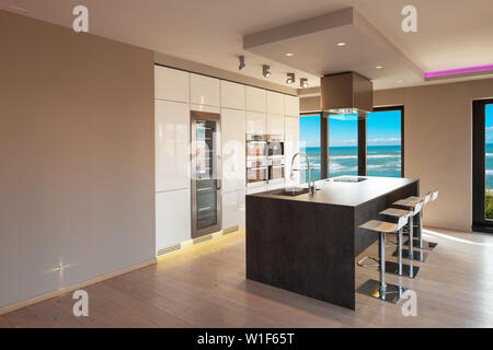 Interiors of a modern apartment, without furniture, sea view Stock Photo