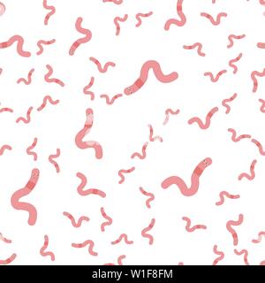 Seamless pattern of worms. Vector illustration on white background. Stock Vector