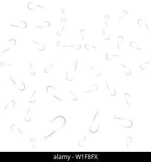Seamless pattern of fishing hooks. Vector illustration on white background. Stock Vector