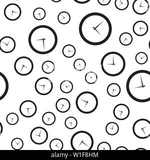 Seamless pattern of round clocks. Vector illustration on white background. Stock Vector