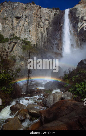 Bridal Veil Falls With Rainbow On The Bottom In Yosemite National Park California Usa Stock Photo Alamy