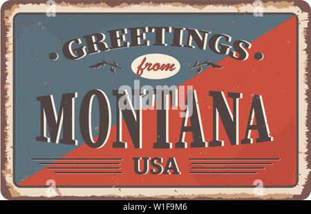 Greetings from Montana vintage rusty metal sign on a white background, vector illustration Stock Vector