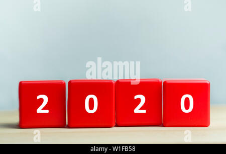 Red blocks with white 2020 text on white background Stock Photo