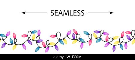 Seamless pattern witn Christmas lights. Vector flat illustration. Stock Vector