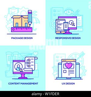 Design services - set of line design style colorful illustrations Stock Vector
