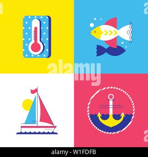 Summer time - colorful flat design style elements Stock Vector