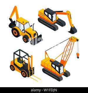 Construction Vehicles - modern vector isometric colorful elements Stock Vector