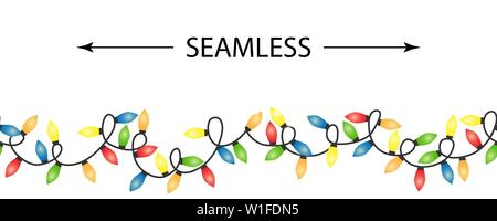 Seamless pattern witn Christmas lights. Vector flat illustration. Stock Vector