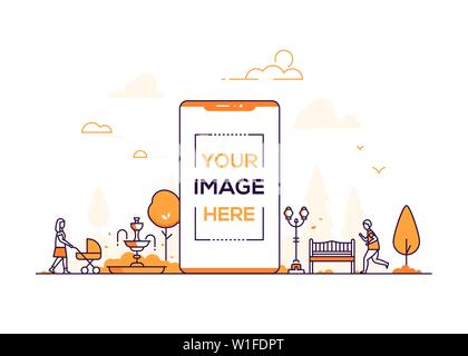 City park - modern thin line design style vector illustration Stock Vector