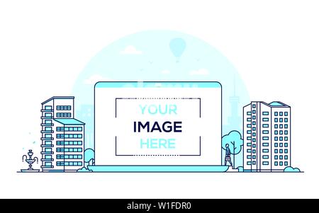 City center - thin line design style vector illustration Stock Vector
