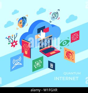 Quantum internet technology icons infographics collection, digital vector advert Stock Vector