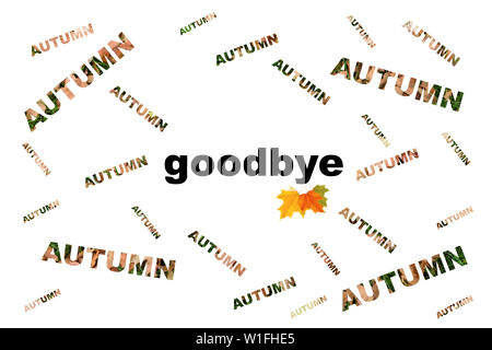 Slogan Autumn Goodbye on a white background. Seasons, autumn theme with text on a poster Stock Photo
