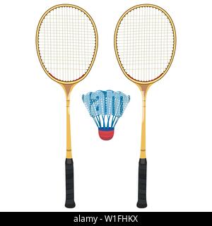 Badminton rackets and shuttlecock, vector isolated illustration Stock Vector