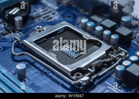 Motherboard socket and electronic components Stock Photo