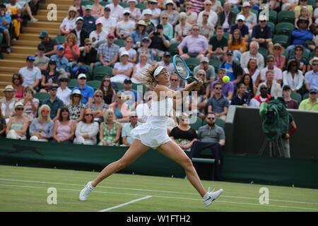 London, UK. 2nd July 2019, The All England Lawn Tennis and Croquet Club, Wimbledon, England, Wimbledon Tennis Tournament, Day 2; Maria Sharapova returns Credit: Action Plus Sports Images/Alamy Live News Stock Photo