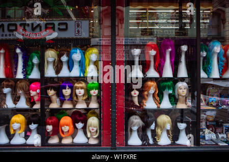 Colorful wig shop storefront in China Town San Francisco