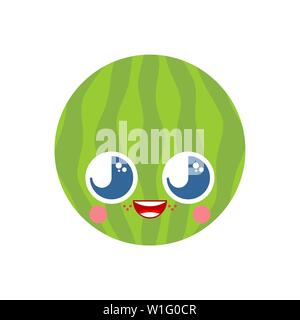 Cute kawaii Watermelon isolated. funny melon cartoon style. kids character. Childrens style. Stock Vector