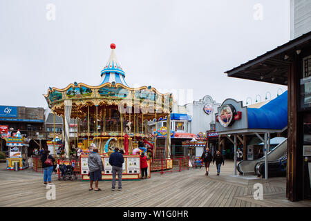 Carousel on Fisherman's Wharf Pier 39 Port in San Francisco, California, USA Stock Photo