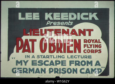 Lee Keedick presents Lieutenant Pat O'Brien Royal Flying Corps in a startling lecture My Escape From A Germany Prison Camp., ca. 1917 - ca. 1919 Stock Photo