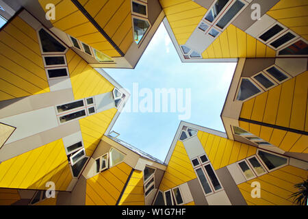 an low angle shot of the cubed houses of Rotterdam Stock Photo