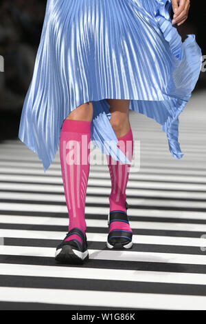Berlin, Germany. 02nd July, 2019. A model walks the catwalk at the show of designer Marc Cain in the Velodrom. The collections for Spring/Summer 2019 will be presented at Berlin Fashion Week. Credit: Jens Kalaene/dpa/Alamy Live News Stock Photo