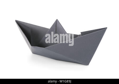 Black paper boat isolated on white Stock Photo