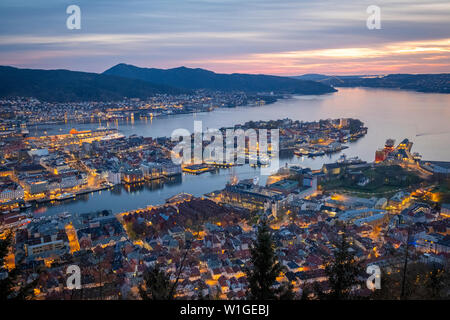 view from Fløyen to Bergen, Norway Stock Photo