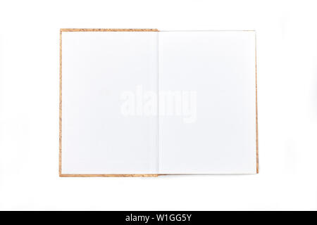 A book opened in half isolated on white background Stock Photo
