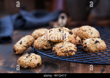 Homemade freshly baked oatmeal and fruits cookies Stock Photo