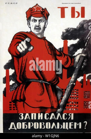 YOU - DID YOU VOLUNTEER ?  1920 Soviet Red Army poster Stock Photo