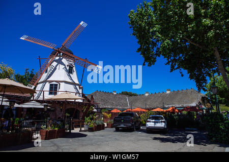 Succulent Cafe with typical windmill in Solvang danish town, Santa Barbara,  California, USA Stock Photo - Alamy