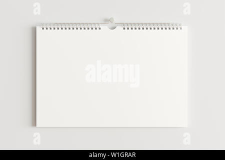 Blank horizontal calendar mock up on the white wall. 3d illustration Stock Photo