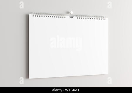 Blank horizontal calendar mock up on the white wall. 3d illustration Stock Photo