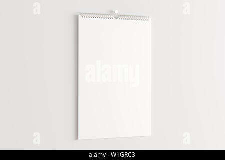 Blank vertical calendar mock up on the white wall. 3d illustration Stock Photo