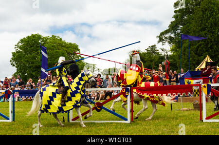 Two Knights Jousting on Horseback Stock Photo