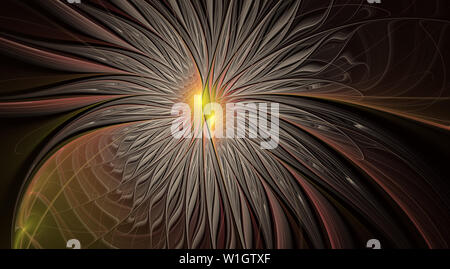 Fantasy artistic flower with lighting effect. Beautiful shin. Futuristic bloom. An abstract computer generated modern fractal design on white backgrou Stock Photo