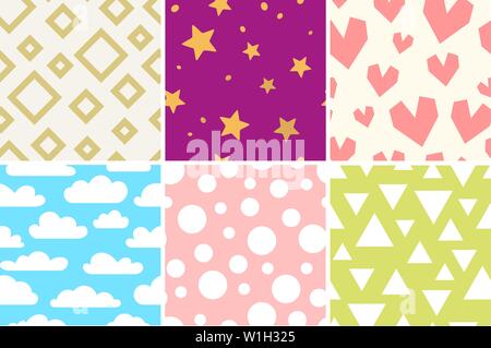 Seamless backgrounds set. Repetitive decorative pattern vector illustration Stock Vector