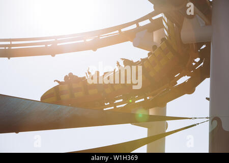 West Coaster, steel roller coaster ride in Pacific Park Santa Monica Pier, Los Angeles, California Stock Photo