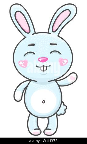 Cute bunny cartoon vector illustration. Smiling baby animal bunny in kawaii style isolated on white background. Stock Vector